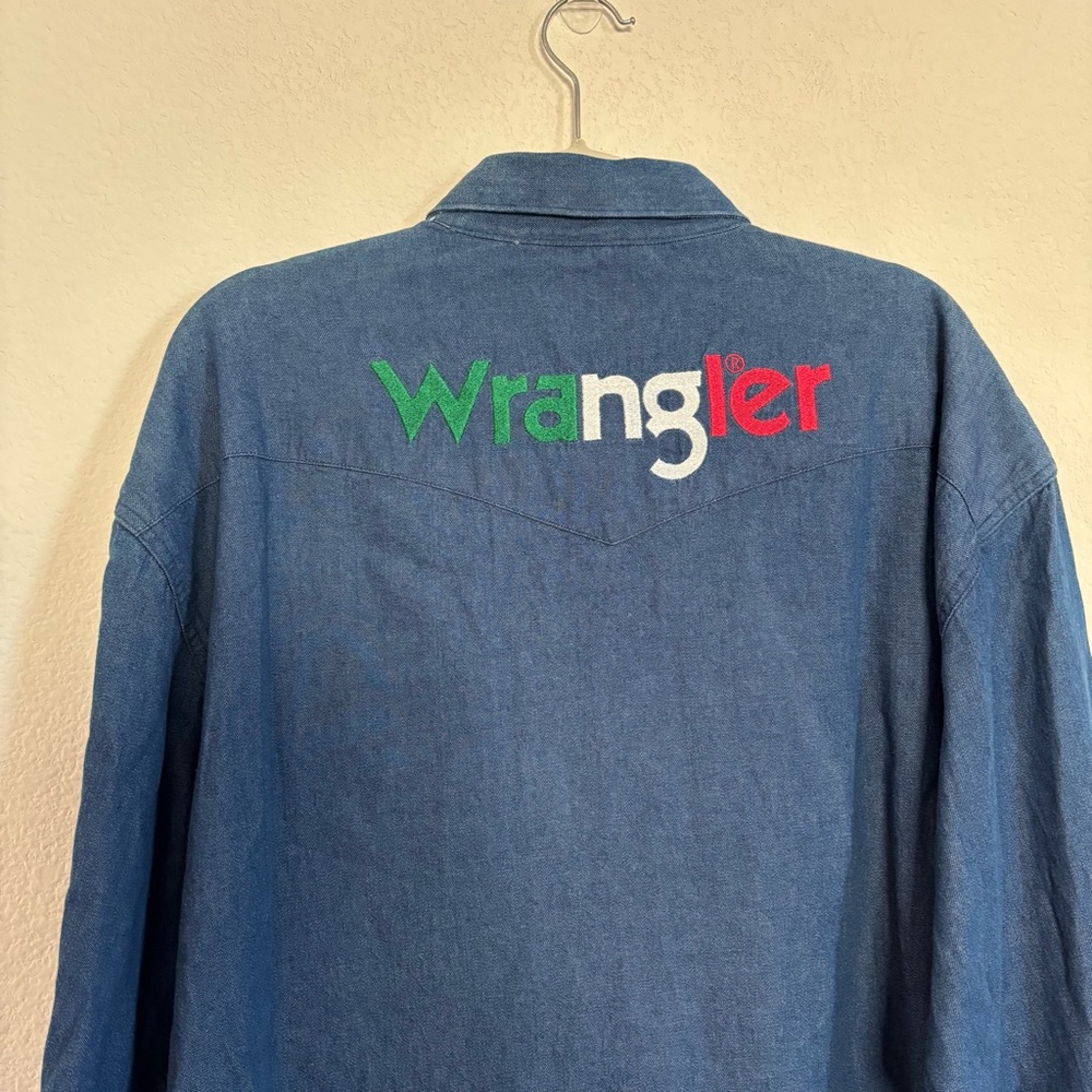 Wrangler Mens Logo Mexican Denim Western Snap Shirt - Picture 7 of 9